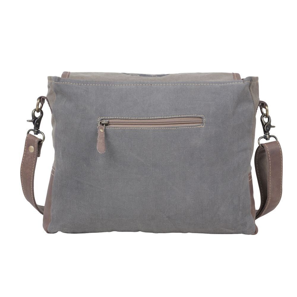Myra Bag Handmade Wildest  Messenger Bag Upcycled Canvas & Cowhide Leather - Picture 4 of 9